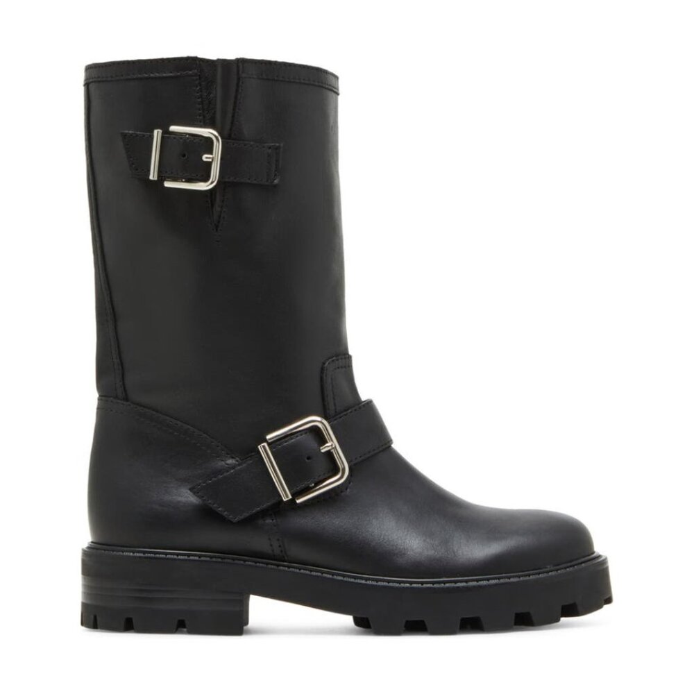 NWOT Steve Madden Gleeson Moto Boots Women’s 6M Black Leather Buckle Riding